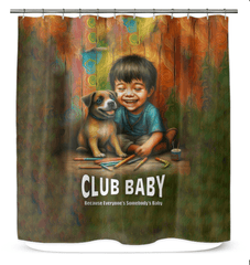 CB5-15 Shower Curtain - White and Blue Striped Design