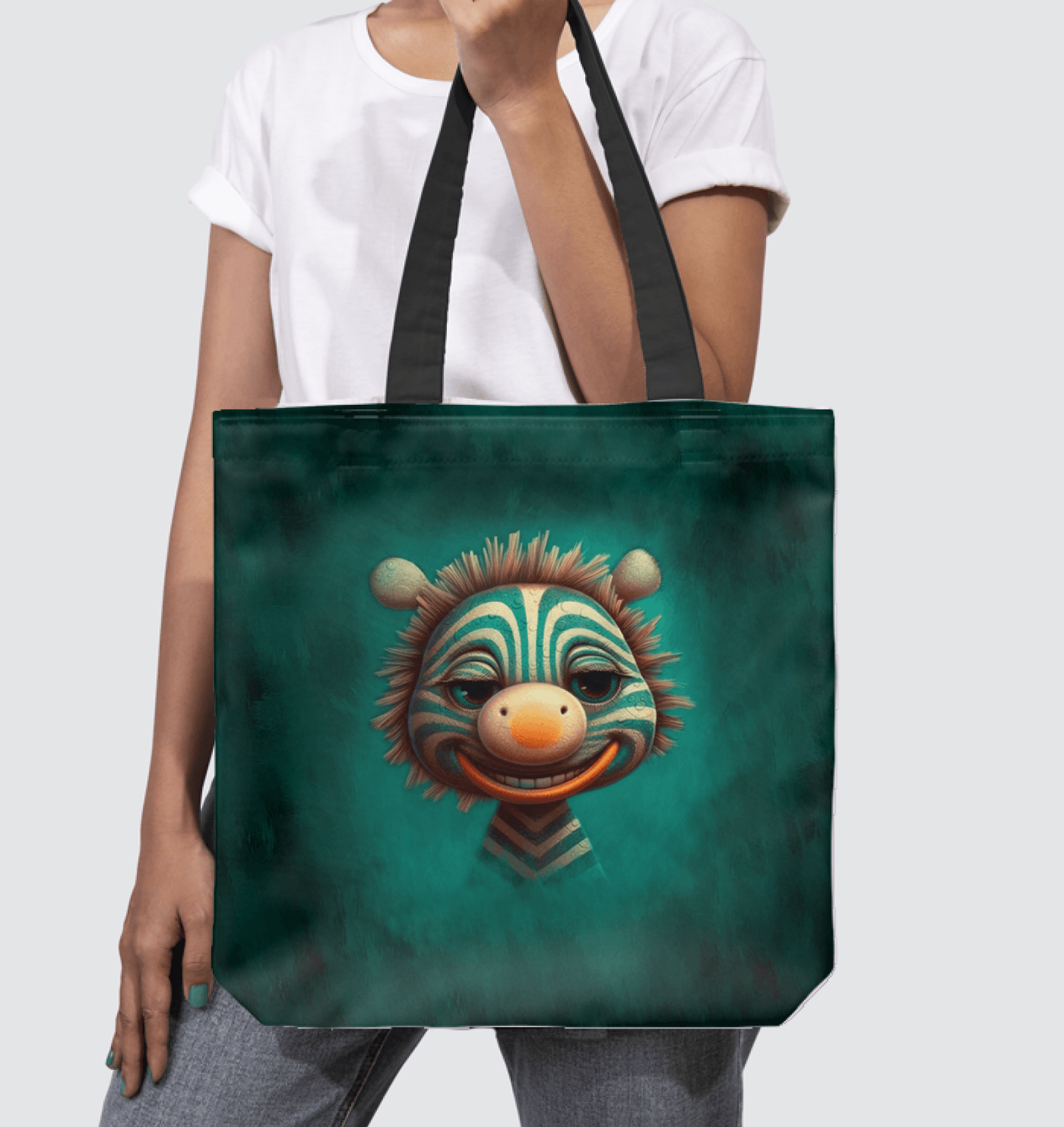 Celestial Youth Tote Bag on shoulder, showcasing its spacious design.
