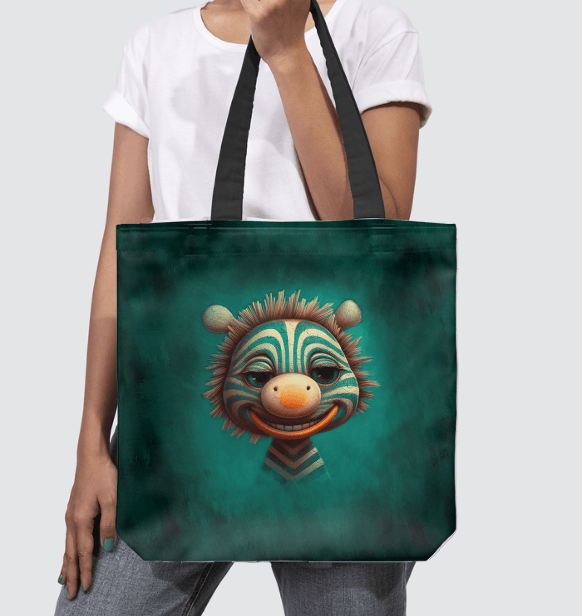 Celestial Youth Tote Bag on shoulder, showcasing its spacious design.
