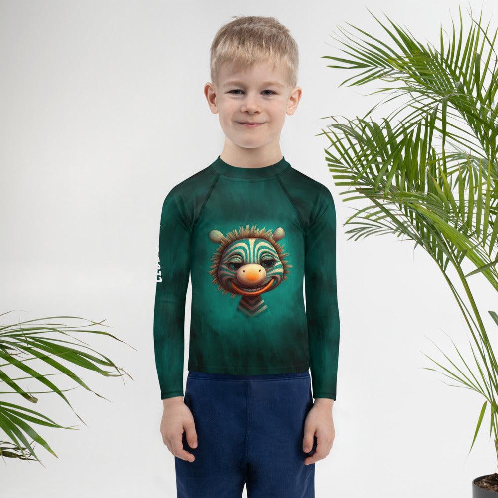 Kids enjoying the beach in Celestial Glimmers Rash Guard.