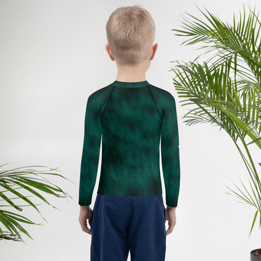 Kid in Celestial Glimmers Rash Guard ready for summer adventure.