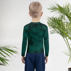 Kid in Celestial Glimmers Rash Guard ready for summer adventure.