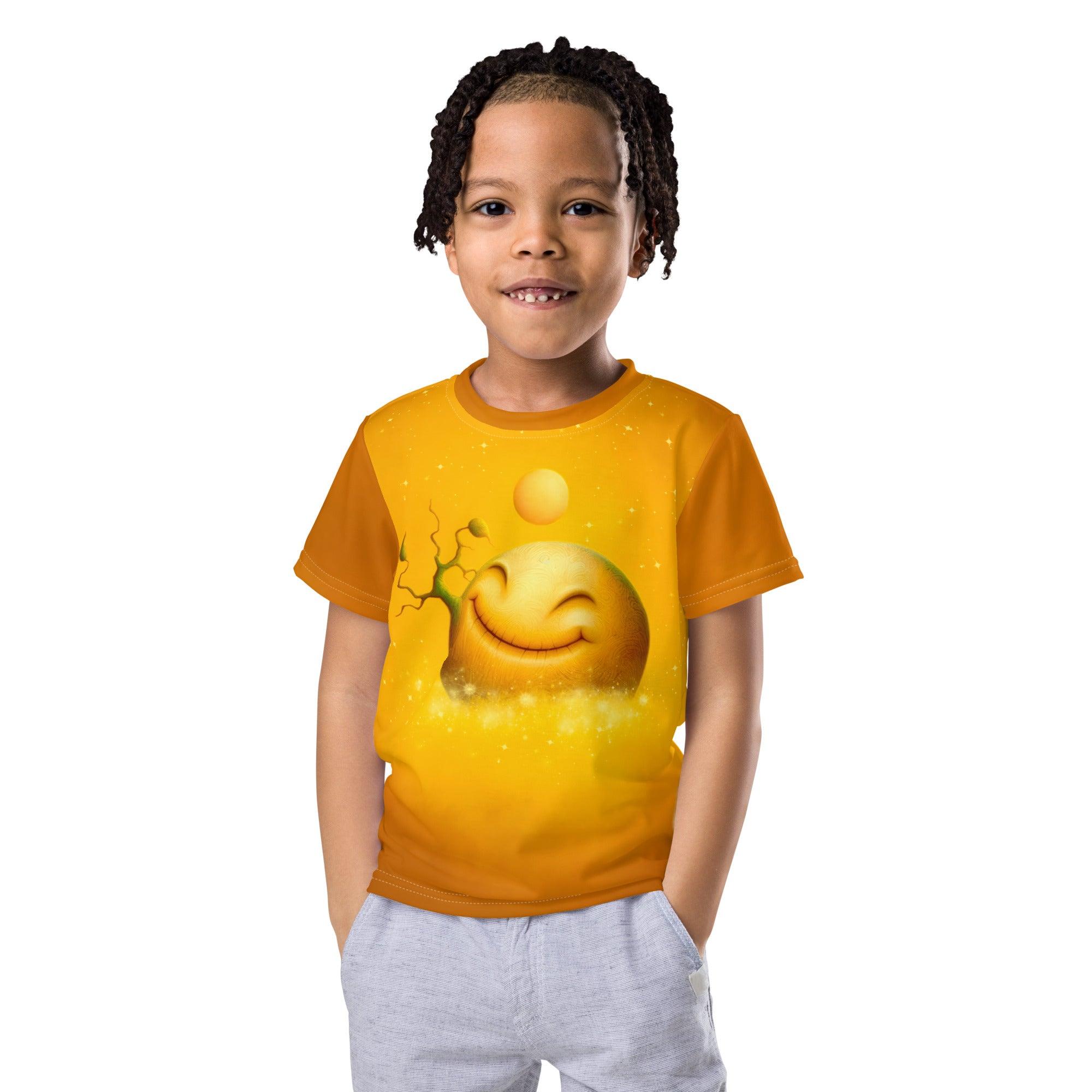 Kids wearing Celestial Luna Dreams crew neck T-shirt.