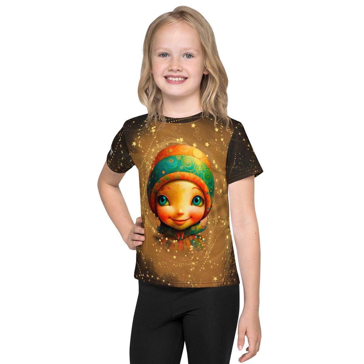 Cherubic Iris Parade children's crew neck t-shirt in vibrant colors.