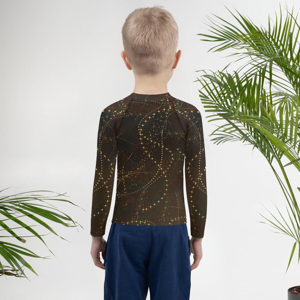 Close-up of the colorful iris pattern on Kids Rash Guard.