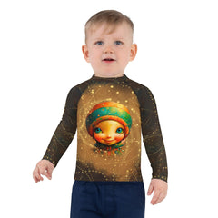 Rear view of Cherubic Iris Parade Rash Guard showcasing UV protection fabric.
