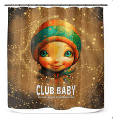 Cherubic Iris Parade pattern on elegant shower curtain for bathroom decor.