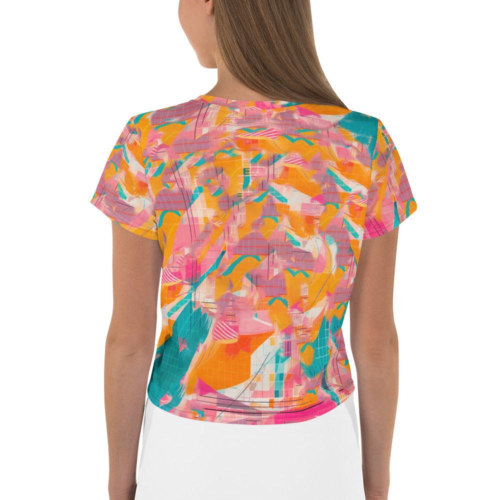 Close-up of all-over print on balletic crop tee