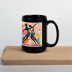Elegant black coffee mug with glossy finish, showcasing balletic elegance.