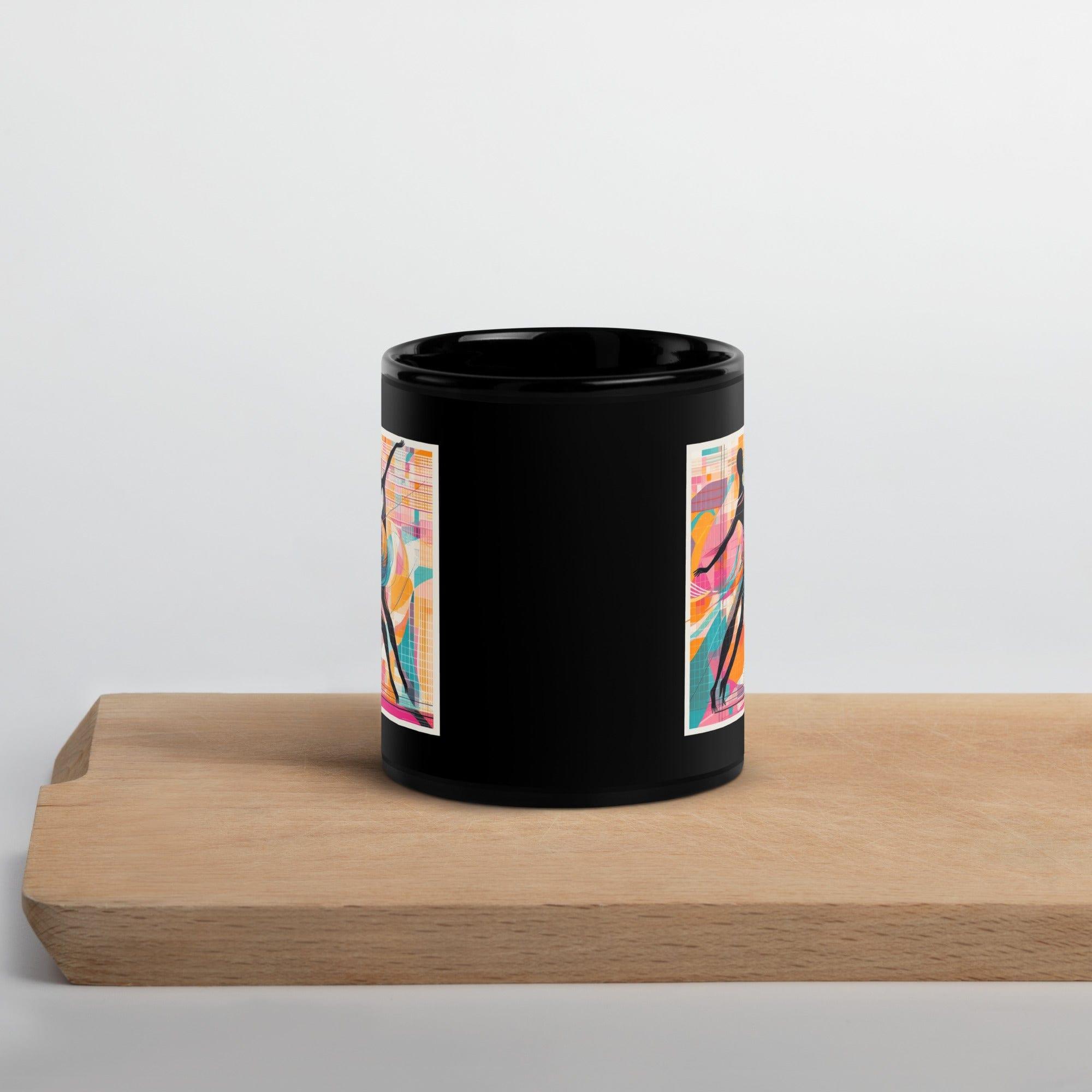 Side view of classic balletic style black glossy mug, highlighting the sleek design.