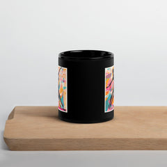 Side view of classic balletic style black glossy mug, highlighting the sleek design.