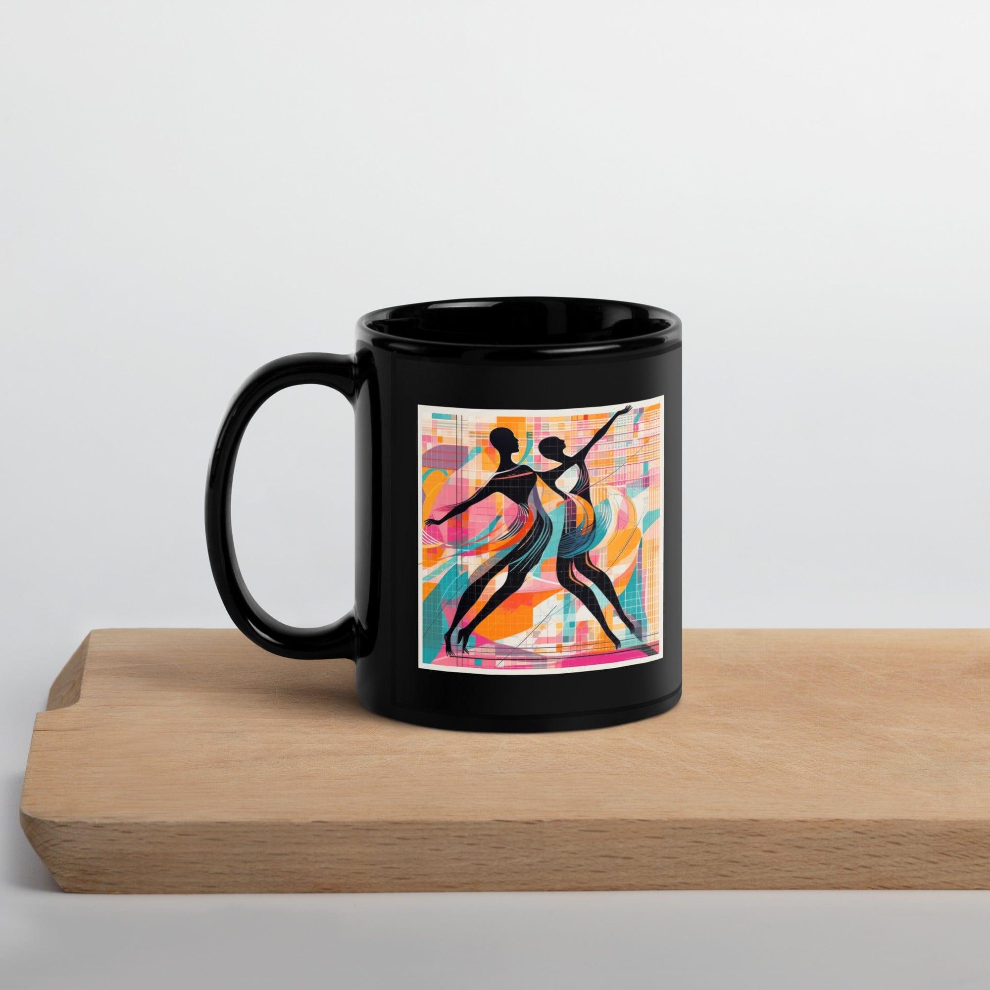 Black glossy coffee mug with balletic style, ideal for elegant tabletop settings.