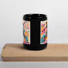 Close-up of the glossy finish on a classic balletic style black mug.