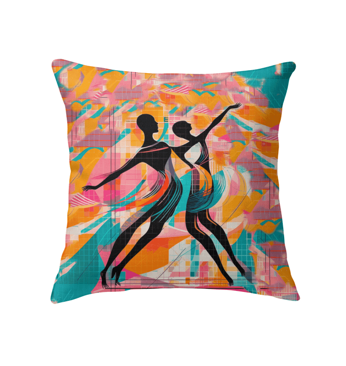 Elegant balletic-style indoor pillow on a cozy living room sofa.