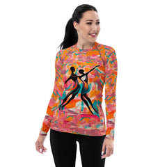 Classic balletic design women's rash guard with UV protection.