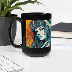 Black Glossy Mug with Colorful Design.