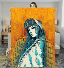 Colorful Creations Sherpa Blanket elegantly draped over a chair for a pop of color.
