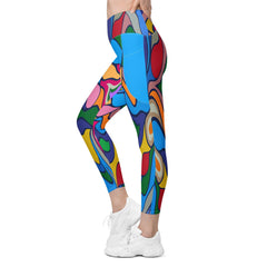 Close-up of crossover waistband on Colorful Desire leggings
