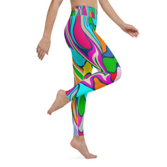 Woman practicing yoga wearing Colorful Desire II Yoga Leggings.