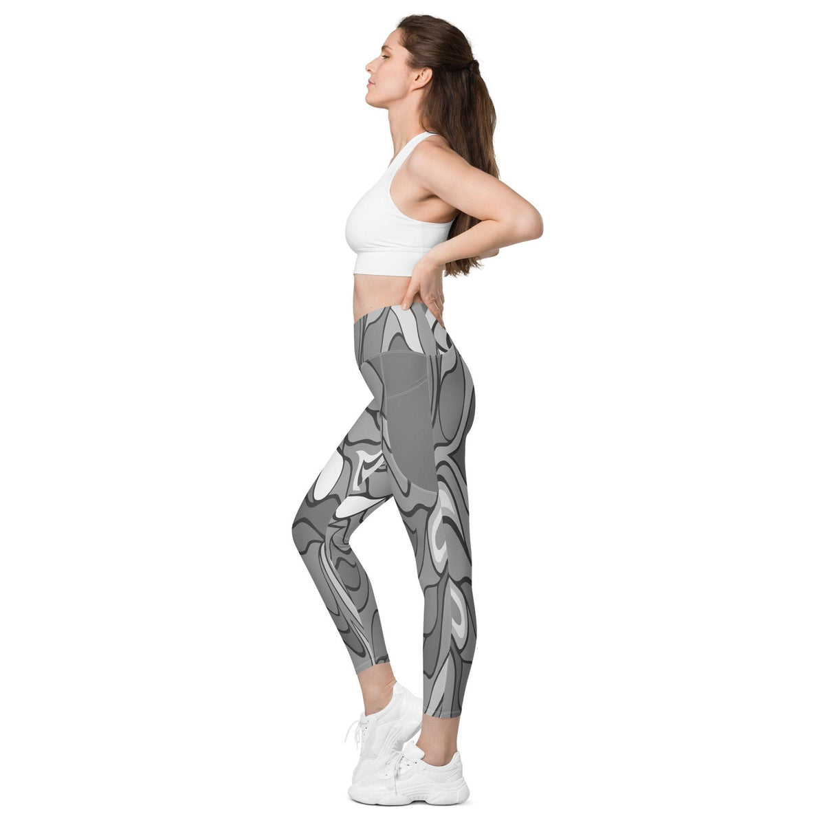 Colorful Desire leggings with crossover waistband and pockets.