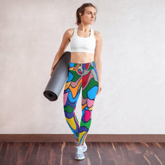 Colorful Desire yoga leggings with vibrant abstract pattern.