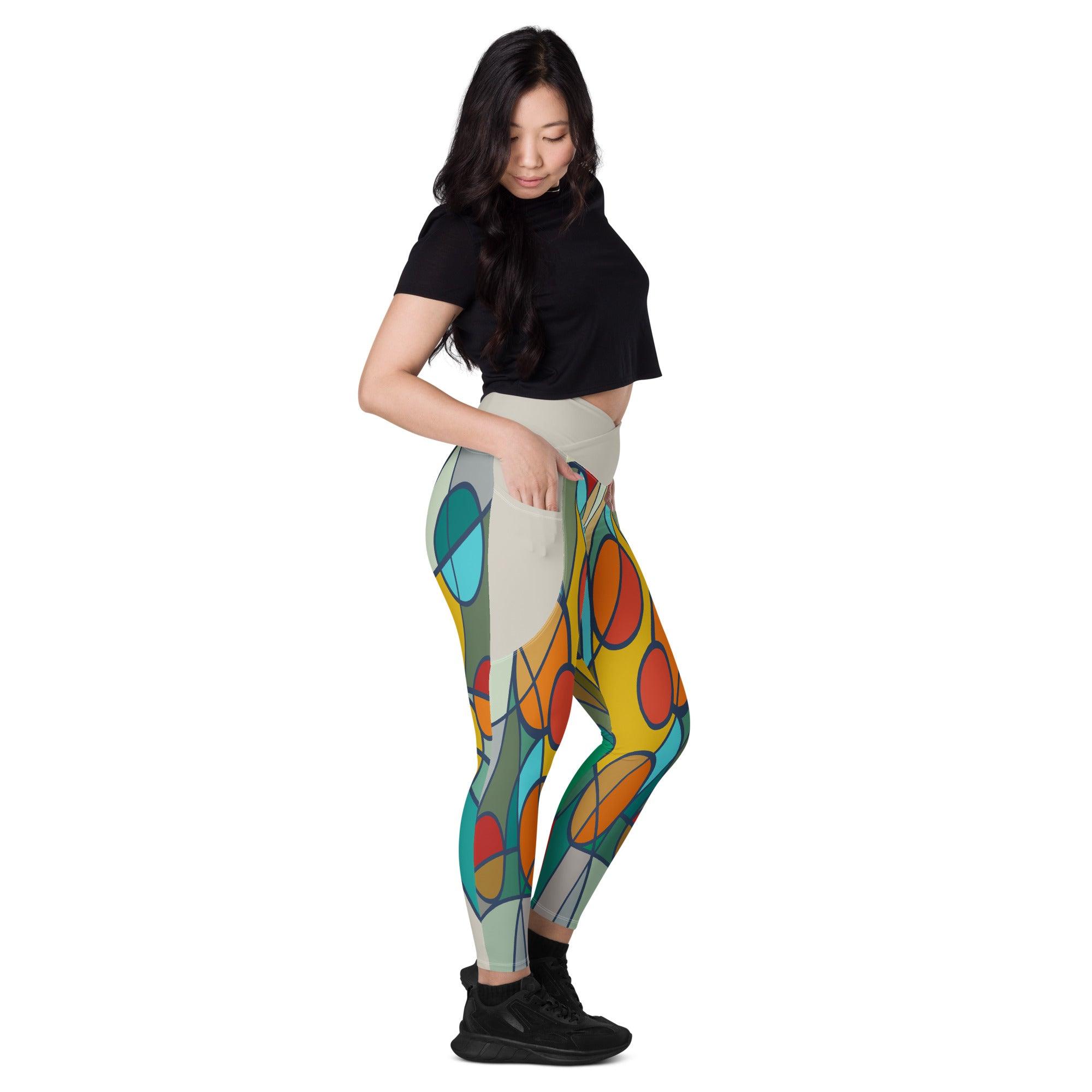 Model wearing Colorful Passion Leggings showcasing crossover waistband.