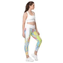 Colorful Passion III Crossover Leggings front view with pockets.