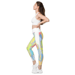 Side view of crossover waistband on Colorful Passion Leggings.