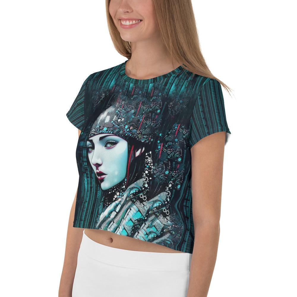 Fashionable all-over print crop tee by Coloring Creations III.