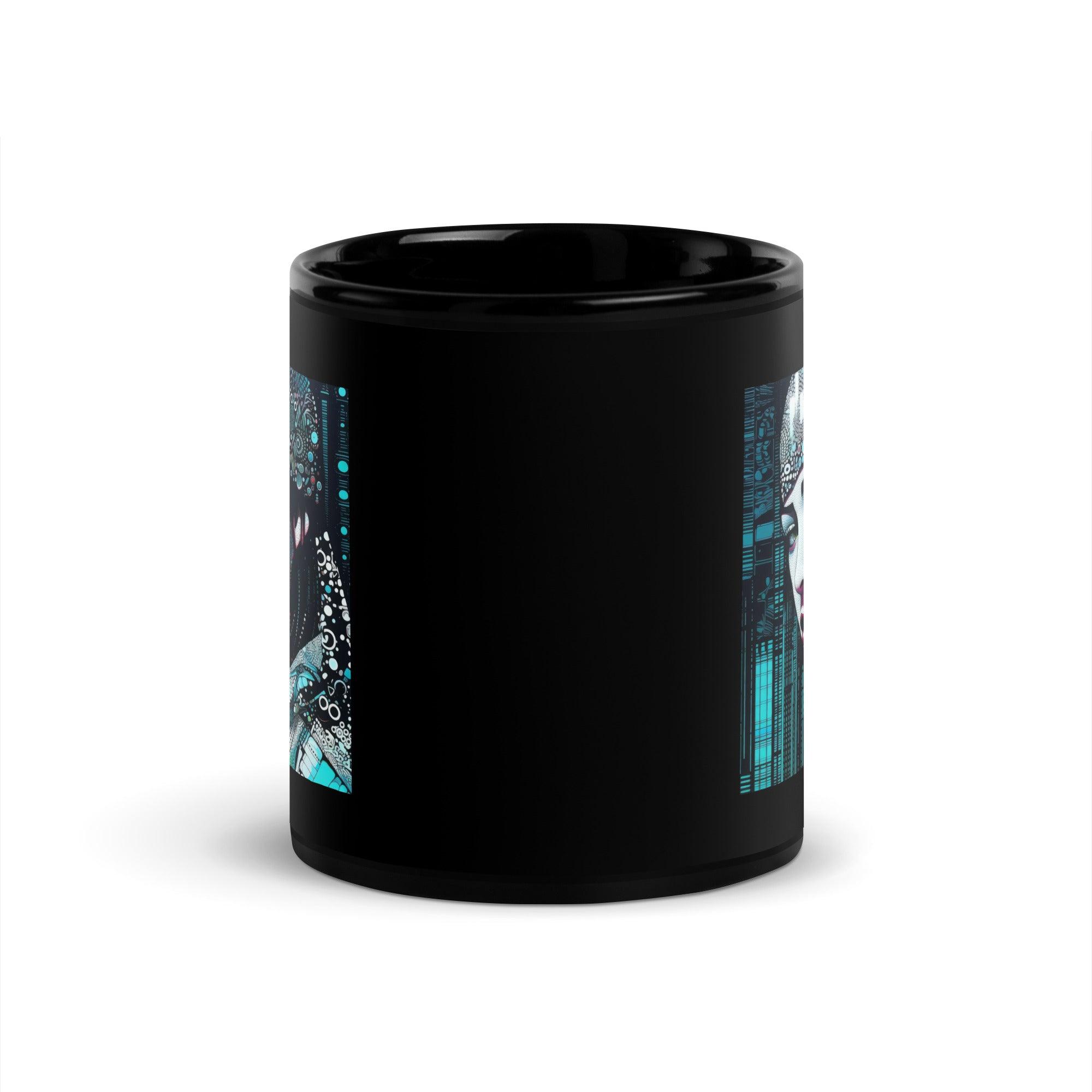 Coloring Creations III Black Glossy Mug on coffee table.