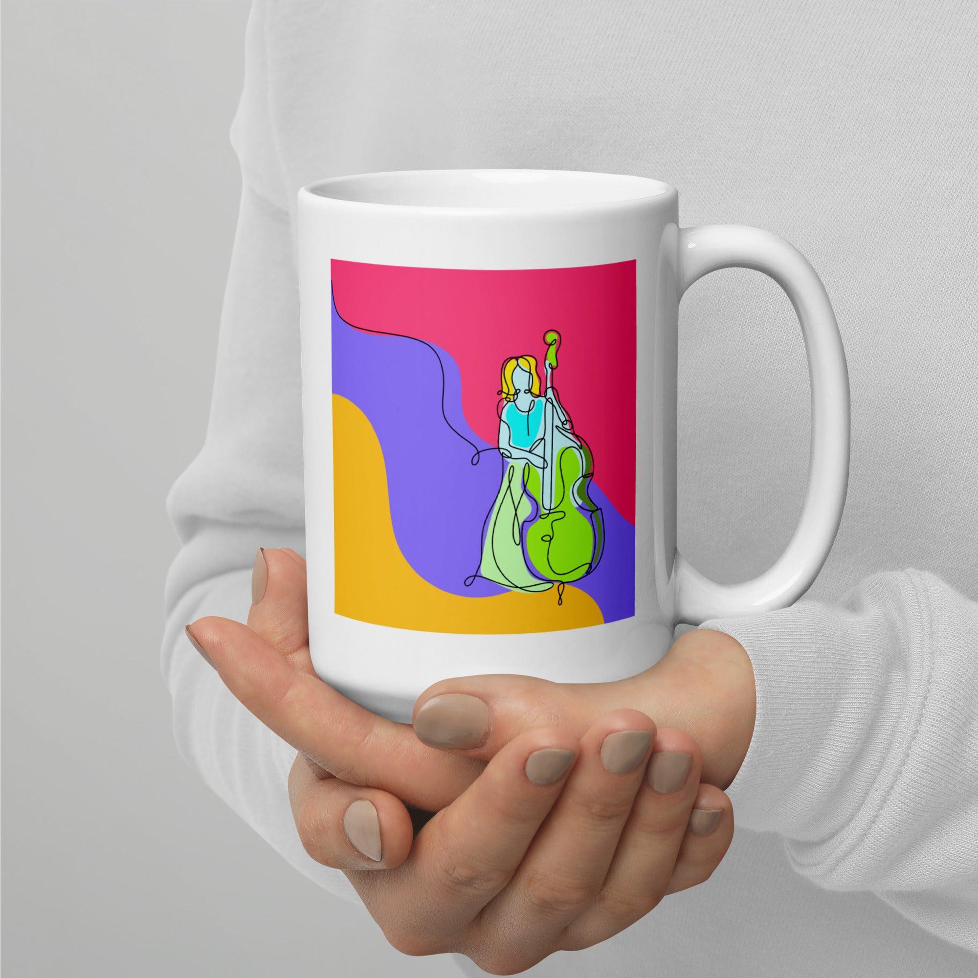 Contrabass Line Art White Glossy Mug - Beyond T-shirts