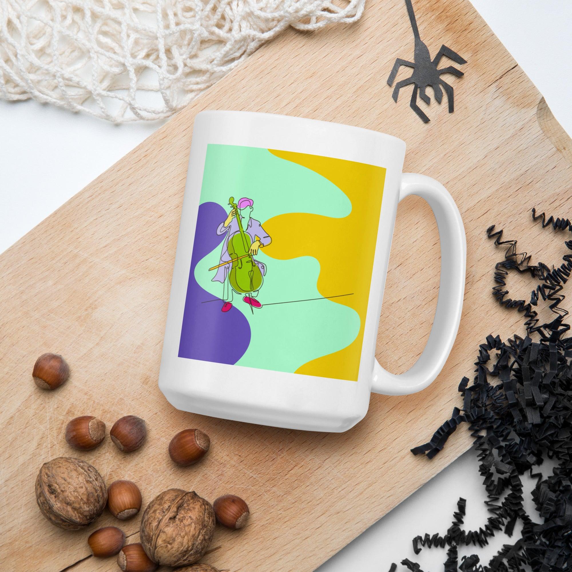 Contrabass Line Art White Glossy Mug - Beyond T-shirts