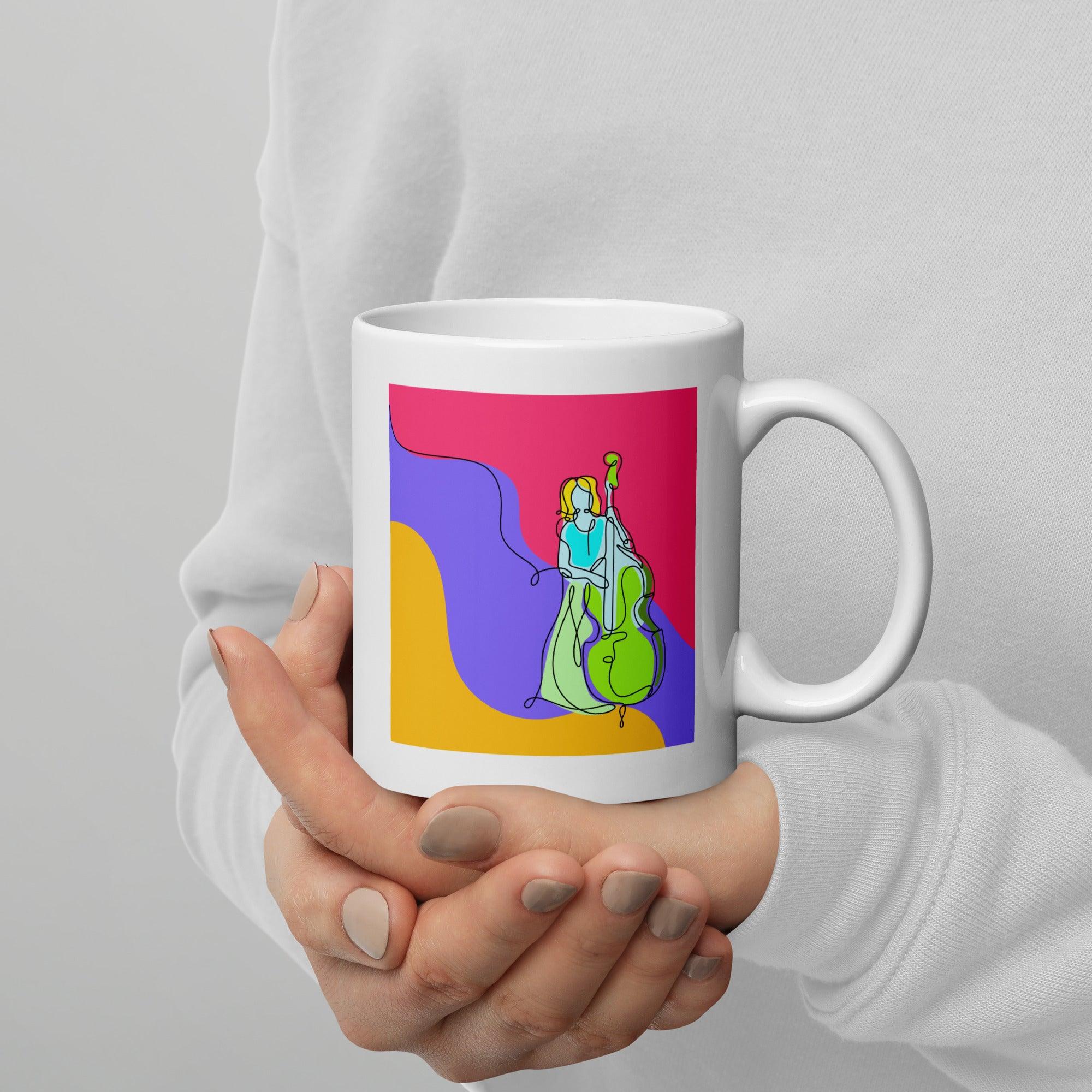 Contrabass Line Art White Glossy Mug - Beyond T-shirts