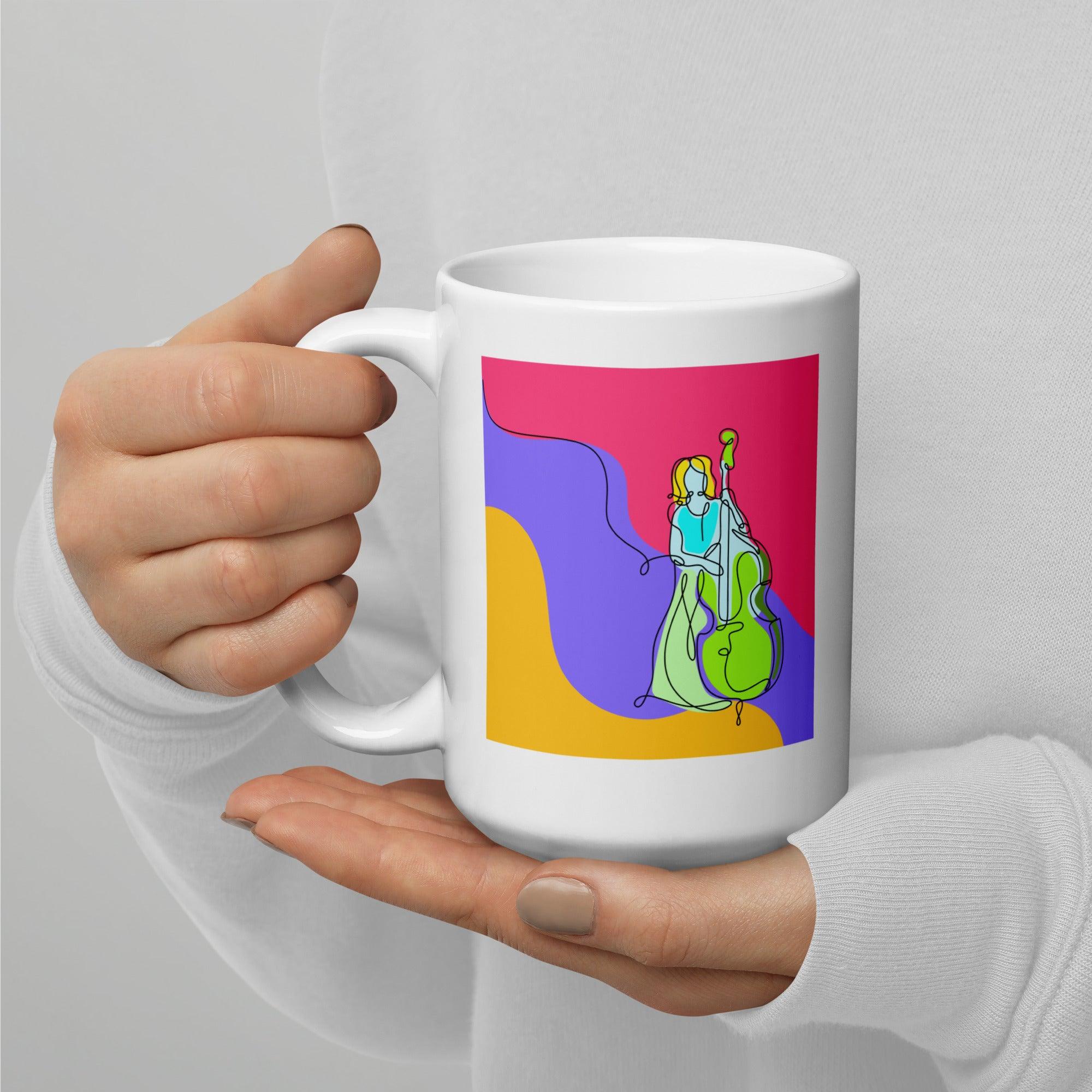 Contrabass Line Art White Glossy Mug - Beyond T-shirts