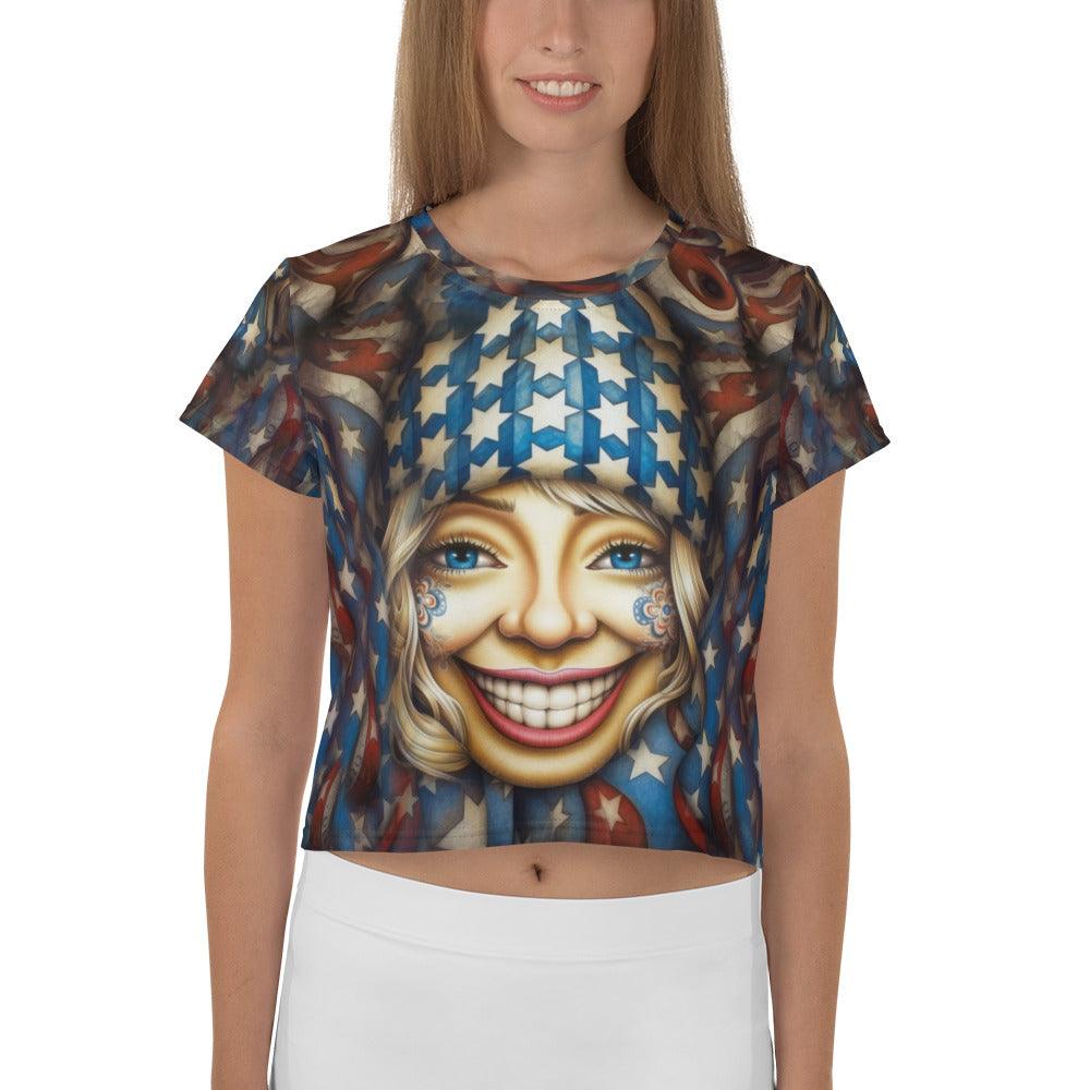 Cosmic Collision All-Over Print Crop Tee - Beyond T-shirts