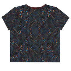 Creative Canvas printed crop tee styled with jeans.