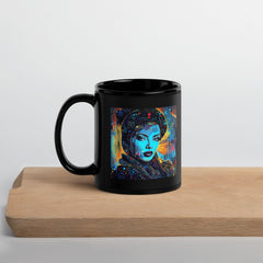 Elegant black glossy mug by Creative Canvas with tea.