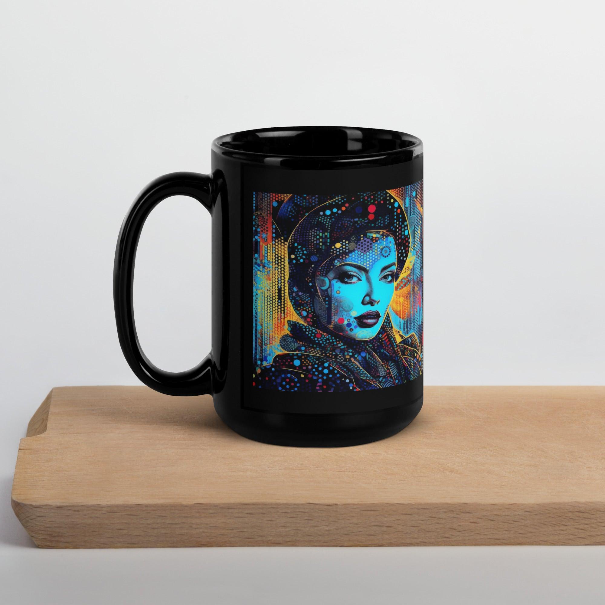 Hand holding Creative Canvas black glossy coffee mug.