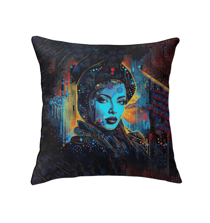 Elegant creative canvas indoor pillow on a cozy sofa.