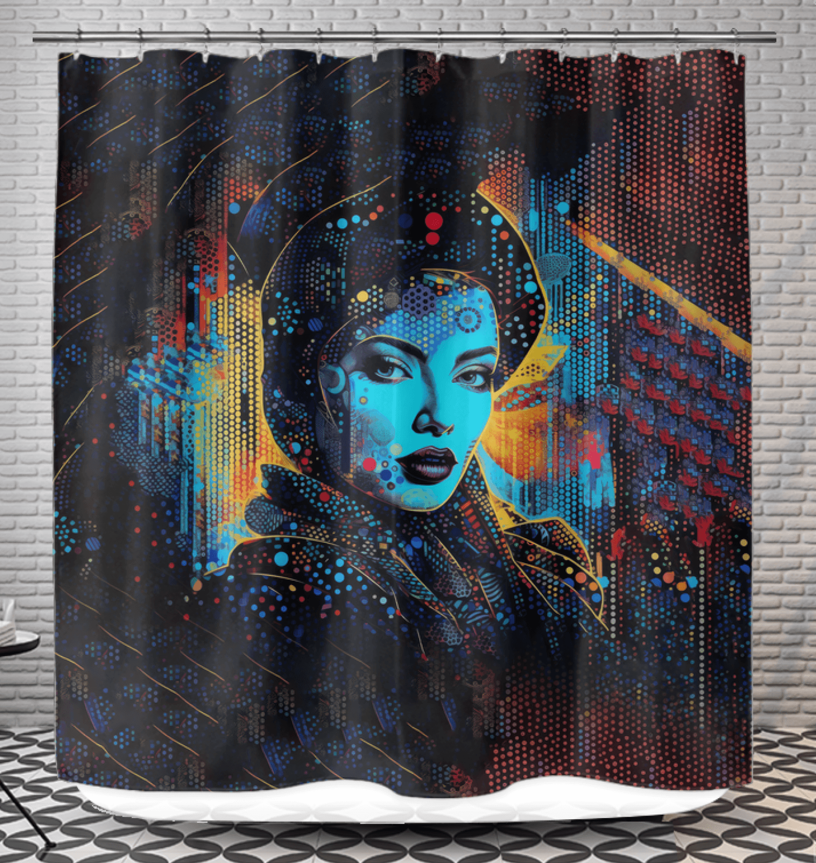 Creative Canvas Shower Curtain with abstract design.