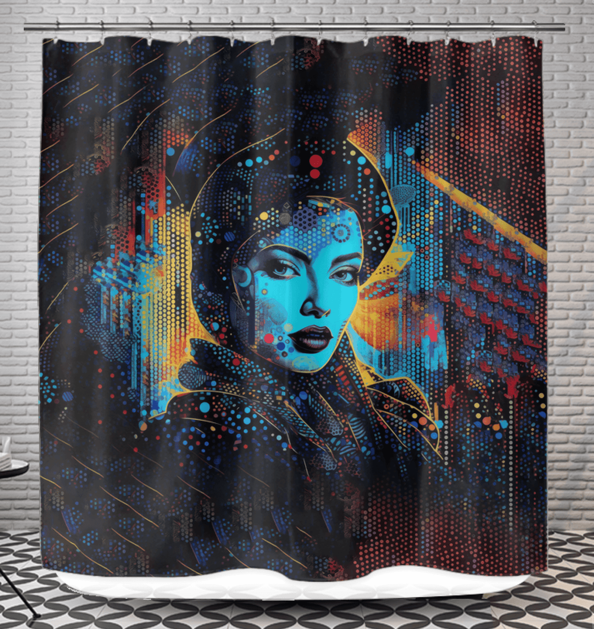 Creative Canvas Shower Curtain with abstract design.