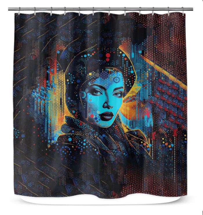 Stylish bathroom decor with canvas shower curtain.