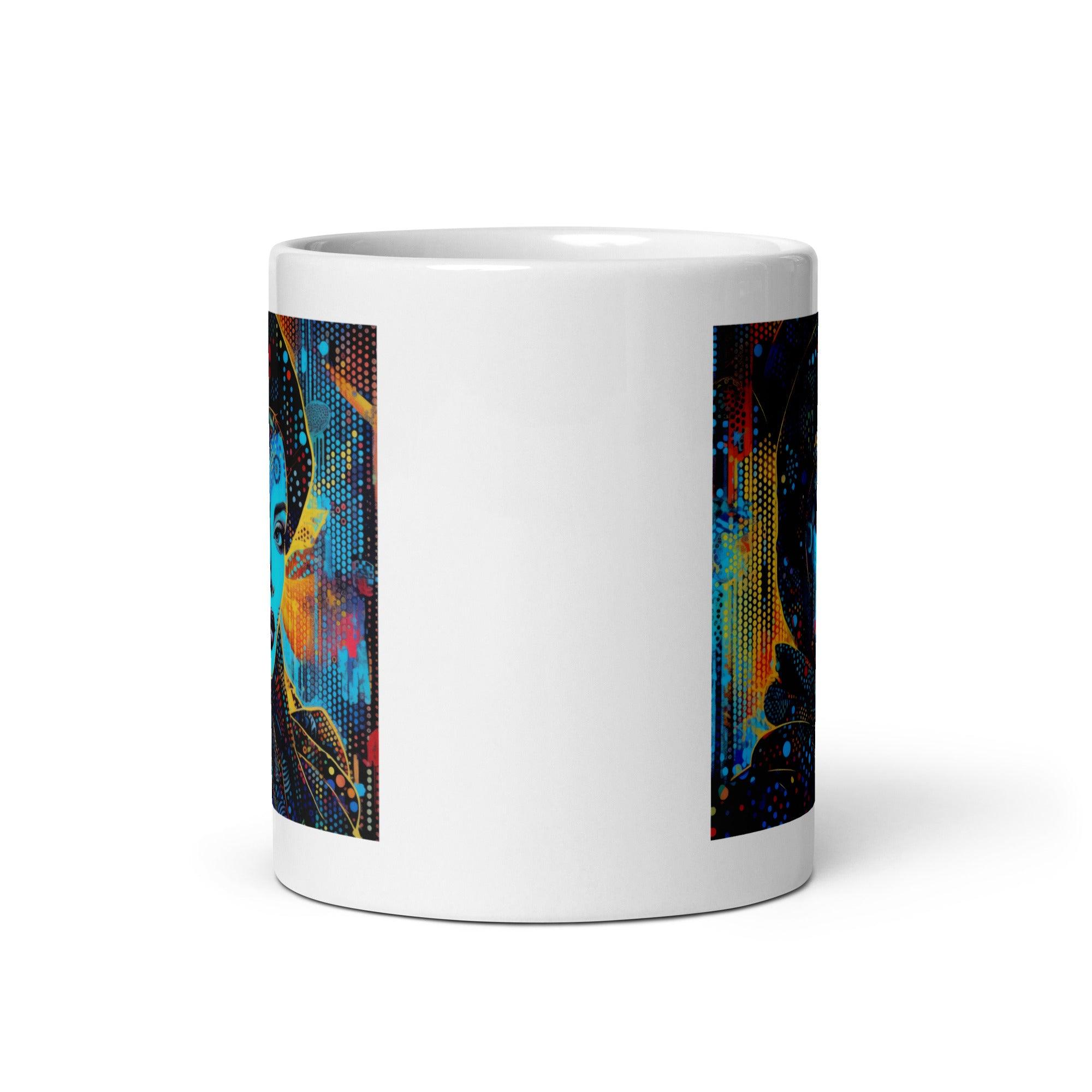 Creative Canvas White Glossy Mug filled with coffee, morning light.