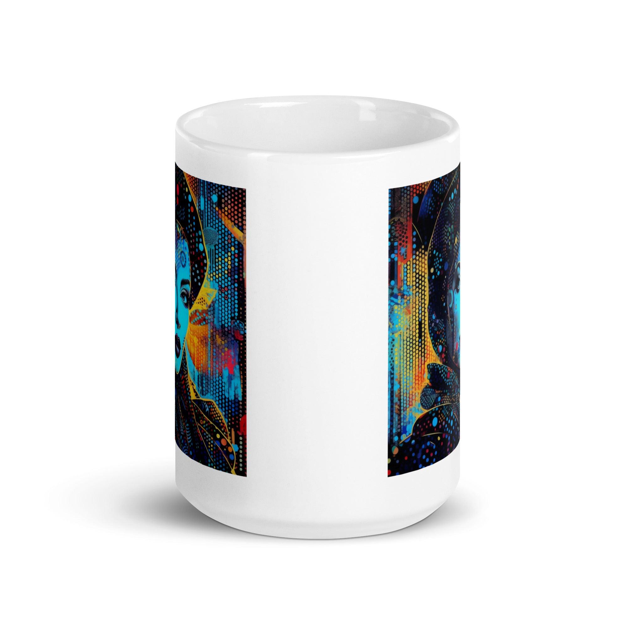 Person holding Creative Canvas White Glossy Mug, cozy atmosphere.