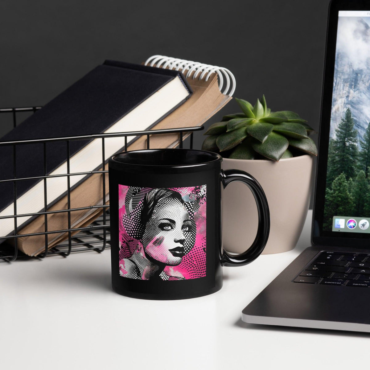 Black glossy mug with unique creative concept