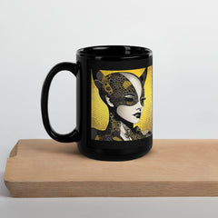 Creative Current black glossy mug with steaming coffee.