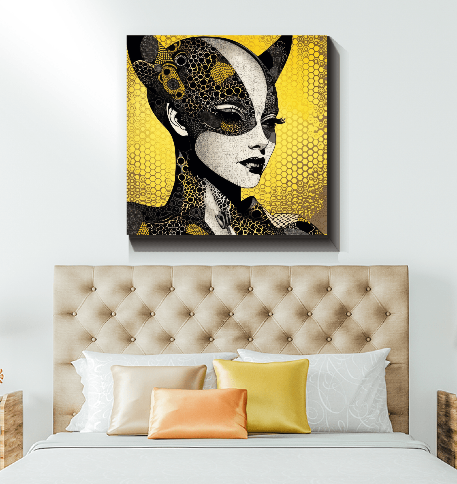 Full view of Creative Current Wrapped Canvas hanging on wall.