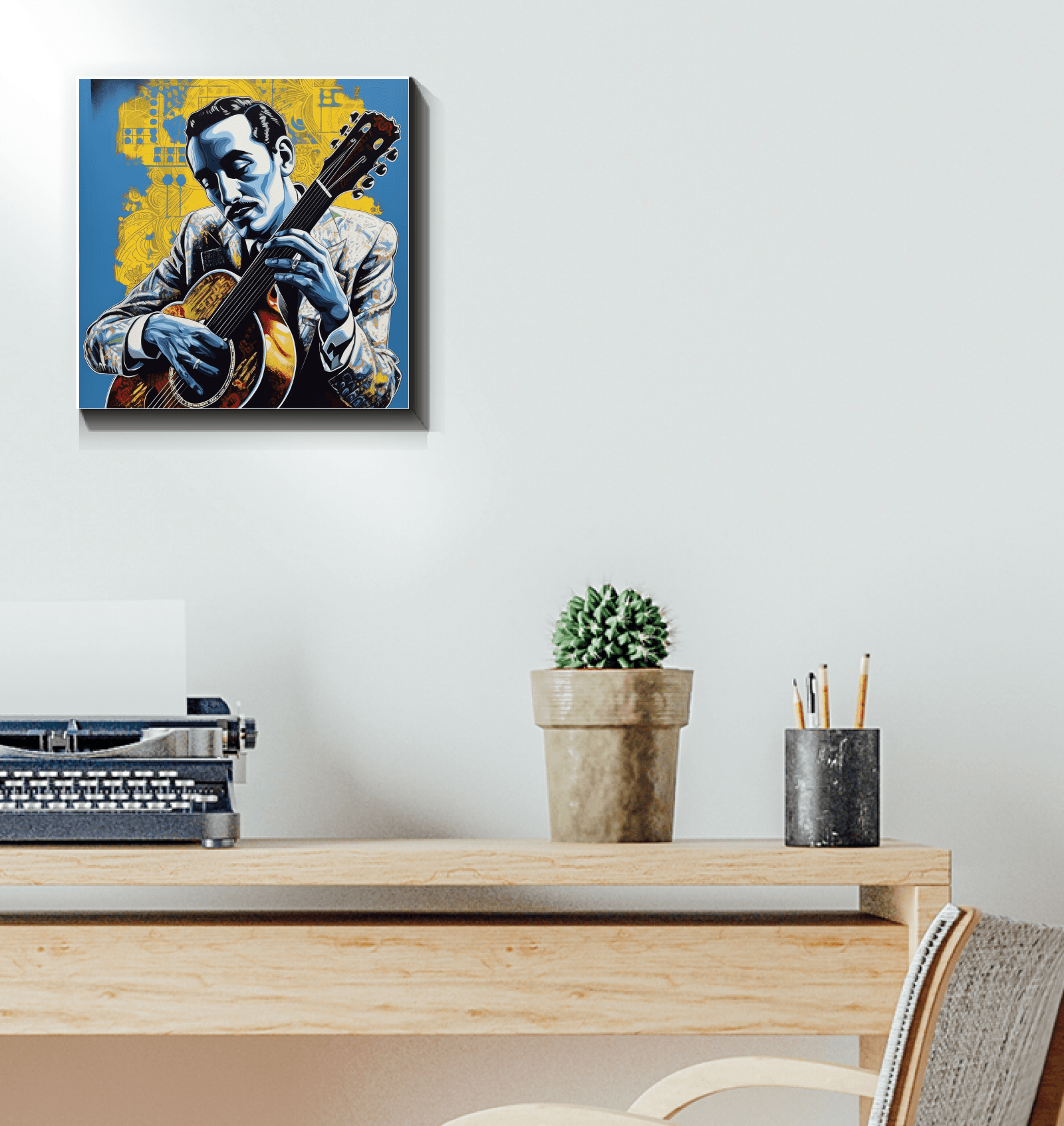 Guitar-themed pop music canvas art.