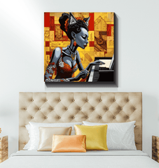 Modern living room with Creativity Transforms Reality canvas wall art.