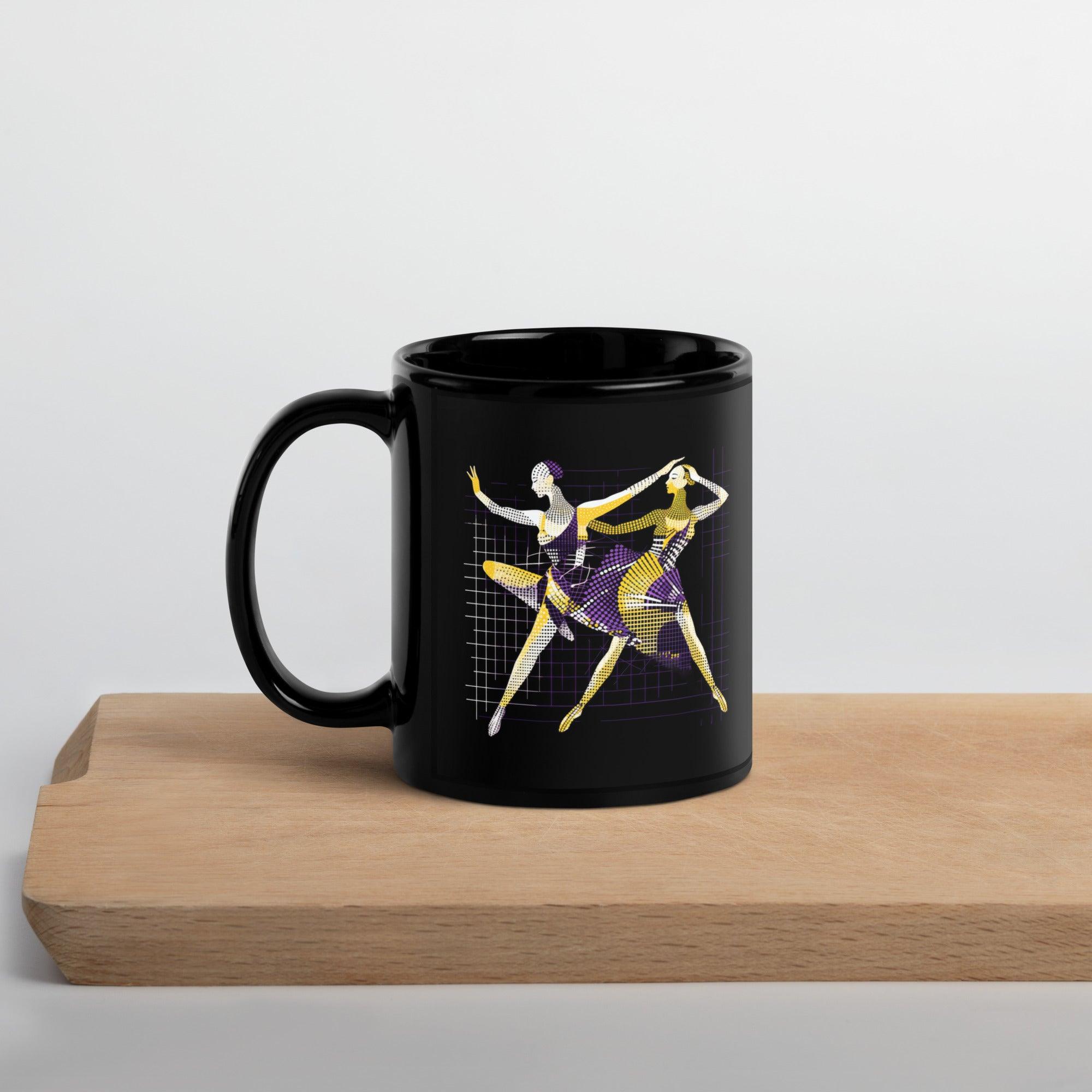 Elegant dance-themed black coffee mug.